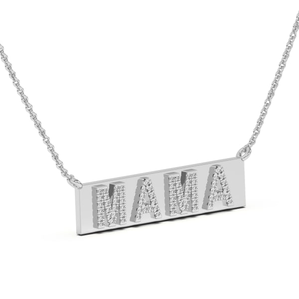 MAMA Nameplate Necklace in 14K Gold with Gemstones, Hover, 14K White Gold,
