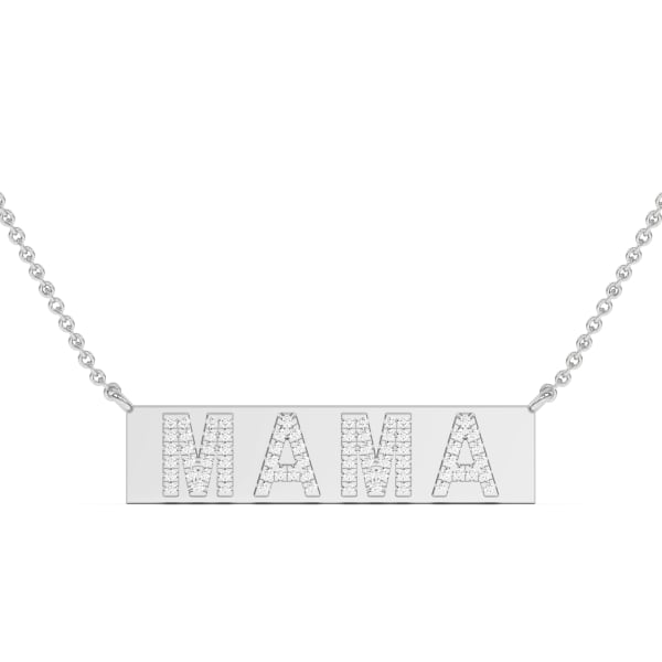 MAMA Nameplate Necklace in 14K Gold with Gemstones, Default, 14K White Gold,
