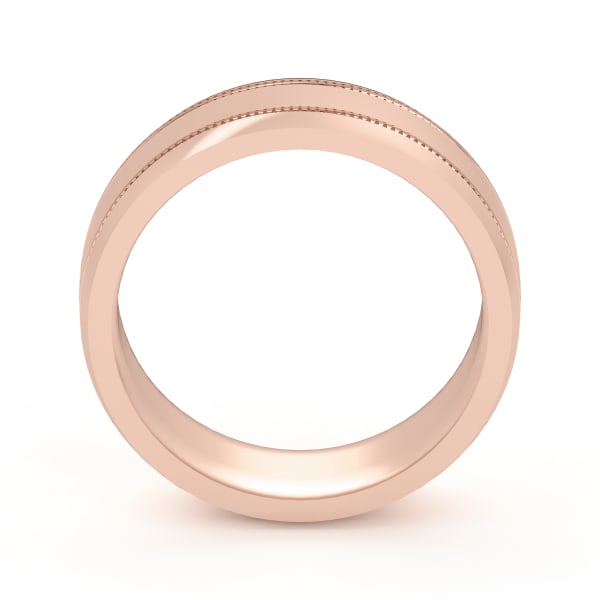 Double Ribbed Channel High Polish Wedding Band, Hover, 14K Rose Gold,