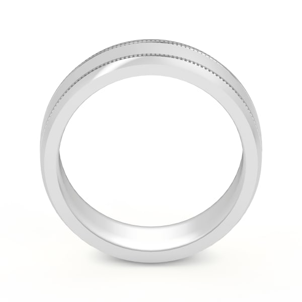 Double Ribbed Channel High Polish Wedding Band, Hover, 14K White Gold,