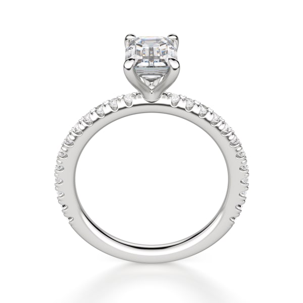 Arezzo Accented Emerald Cut Engagement Ring, Hover, 14K White Gold, Platinum, 