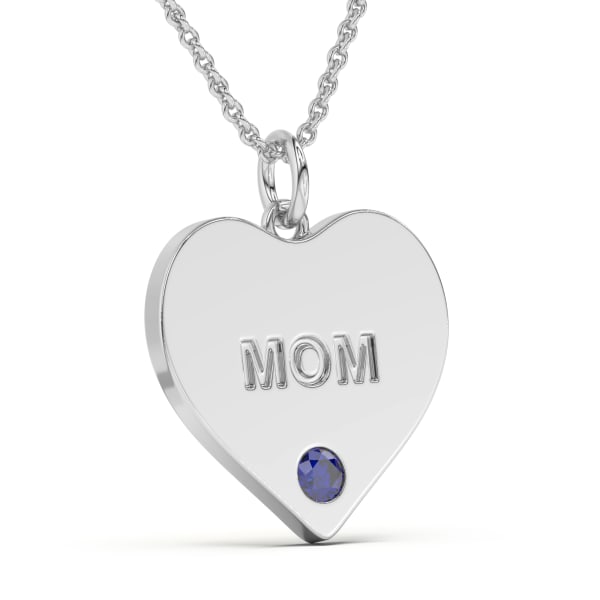 Heart Shaped Mom Pendant with Gemstone set in 14K Gold, Hover, 14K White Gold,