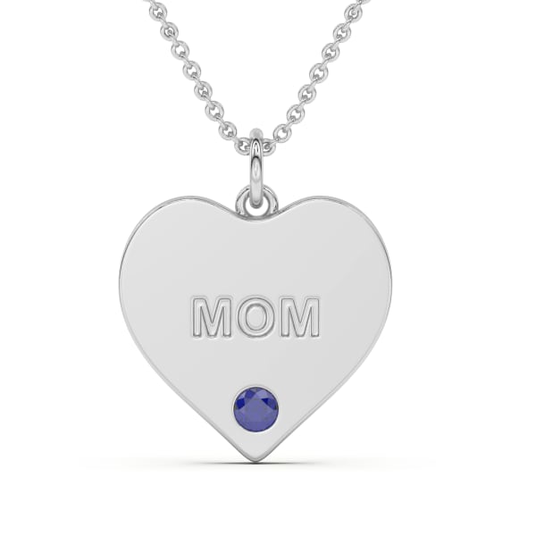 Heart Shaped Mom Pendant with Gemstone set in 14K Gold, Default, 14K White Gold,