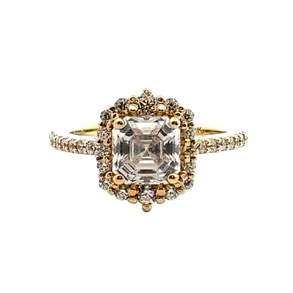 Barcelona Engagement Ring With 1.50 Ct Asscher Center Ring Size 6.5-8 14K Yellow Gold Nexus Diamond Alternative, Default,