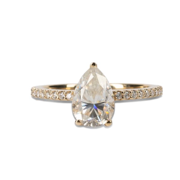 Basket Set Accented Engagement Ring With 1.50 ct Pear Center DEW, Ring Size 6.5-8, 14K Yellow Gold, Moissanite, Default, Hover,
