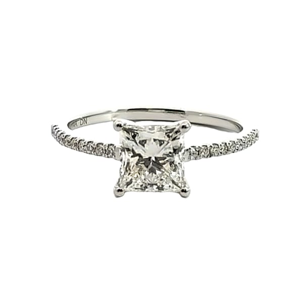 Basket Set Accented Engagement Ring With 2.00 Ct Princess Center Ring Size 8.5-10 14K White Gold Lab Grown Diamond, Default,
