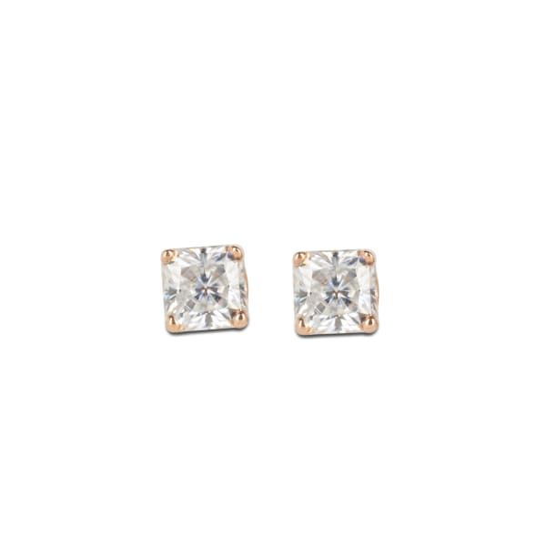Basket Set, Tension Back Earrings With 0.75 Tcw Cushion Centers DEW, 14K Rose Gold, Moissanite, Default, 