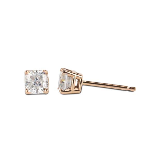 Basket Set, Tension Back Earrings With 0.75 Tcw Cushion Centers DEW, 14K Rose Gold, Moissanite, Hover, 