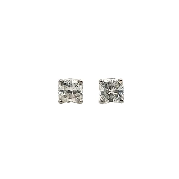 Basket Set Tension Back Earrings With 1.50 Cttw Cushion Centers DEW 14K White Gold Moissanite, Default,