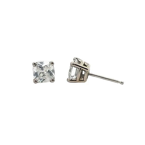 Basket Set Tension Back Earrings With 1.50 Cttw Cushion Centers DEW 14K White Gold Moissanite, Hover,