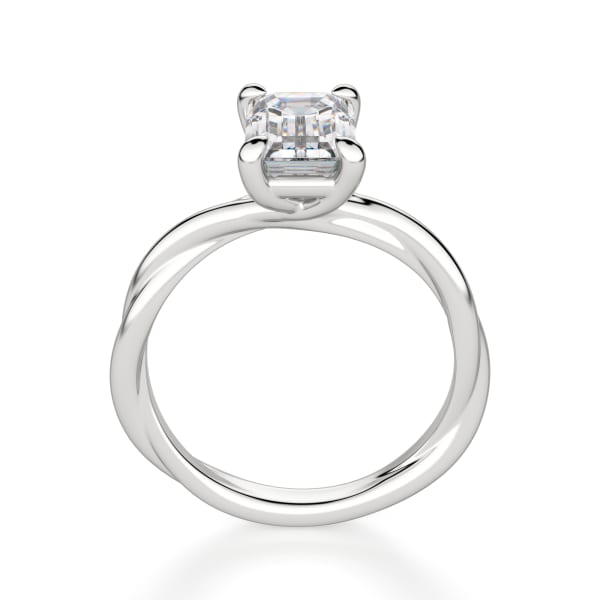Braided Solitaire Emerald Cut Engagement Ring, Hover, 14K White Gold,