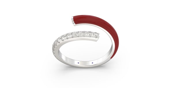 Bypass Ring in Sterling Silver with Single Row of Bright Red Ceramic and Single Row of Lab Grown Diamonds, Default, 