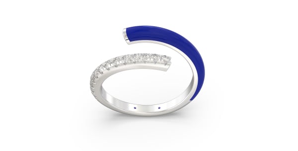 Bypass Ring in Sterling Silver with Single Row of Dark Blue Ceramic and Single Row of Lab Grown Diamonds, Default, 