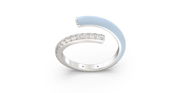 Bypass Ring in Sterling Silver with Single Row of Light Blue Ceramic and Single Row of Lab Grown Diamonds, Default, 