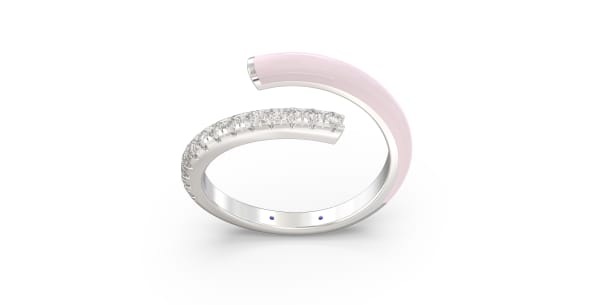 Bypass Ring in Sterling Silver with Single Row of Light Pink Ceramic and Single Row of Lab Grown Diamonds, Default, 