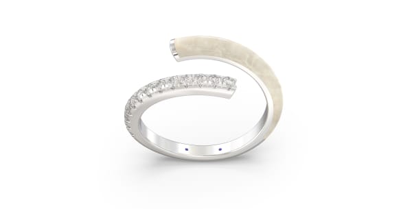 Bypass Ring in Sterling Silver with Single Row of Pearl White Ceramic and Single Row of Lab Grown Diamonds, Default, 