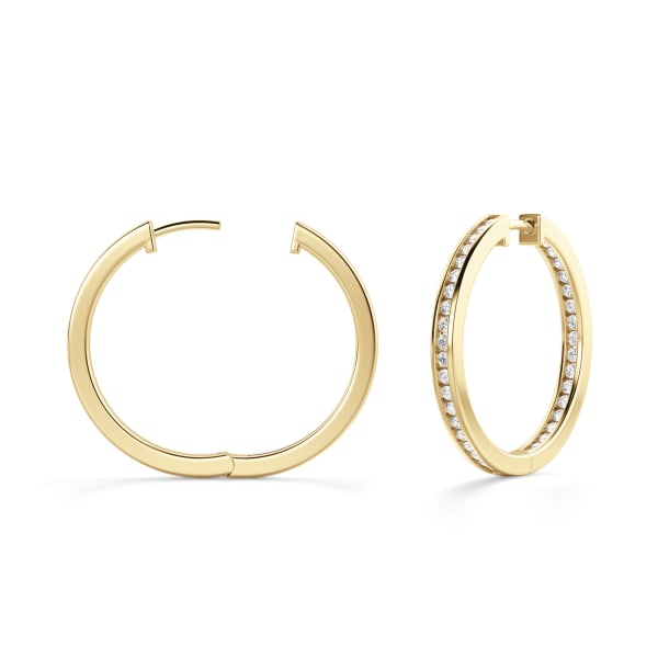 Inside-Out Channel Set Hoop Earrings 2.00 Cttw DEW 14K Yellow Gold Moissanite, Hover,