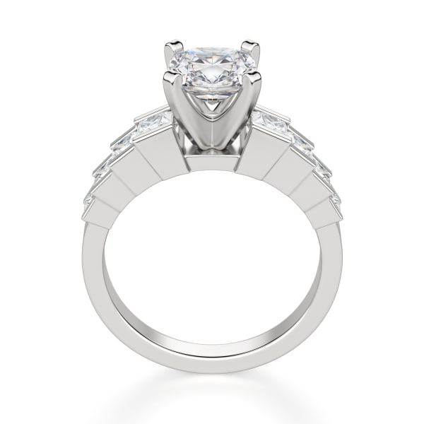 Cinderella Staircase Cushion Cut Engagement Ring, Hover, 14K White Gold, Platinum,