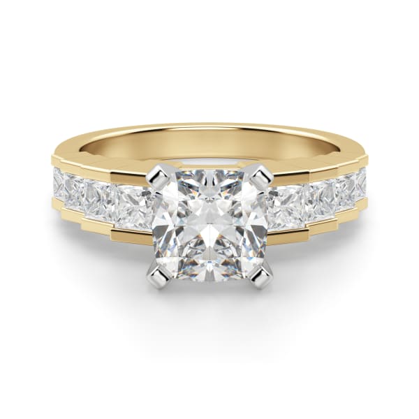 Cinderella Staircase Engagement Ring With 1.00 Ct Cushion Center DEW Ring Size 5.5-7 14K Yellow Gold Moissanite, Default,