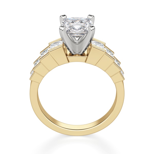 Cinderella Staircase Engagement Ring With 1.00 Ct Cushion Center DEW Ring Size 5.5-7 14K Yellow Gold Moissanite, Hover,