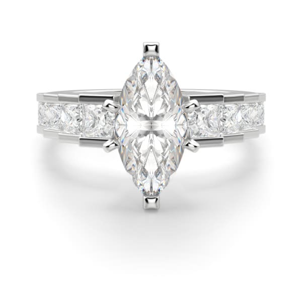 Cinderella Staircase Engagement Ring With 2.50 ct Marquise Center DEW Ring Size 6.75 14K White Gold Nexus Diamond Alternative, Default, 14K White Gold, Platinum,