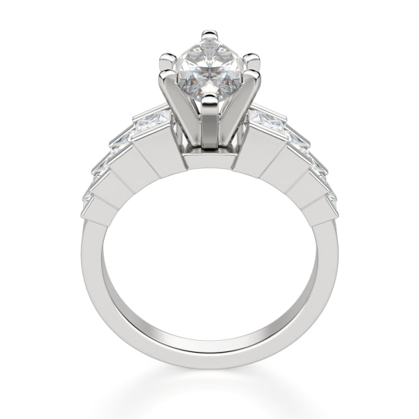 Cinderella Staircase Engagement Ring With 2.50 ct Marquise Center DEW Ring Size 6.75 14K White Gold Nexus Diamond Alternative, Hover, 14K White Gold, Platinum,