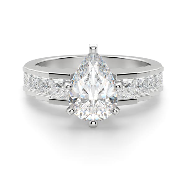 Cinderella Staircase Pear Cut Engagement Ring, Default, 14K White Gold,