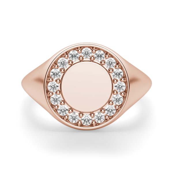 Pavé Circle Signet Ring, Default, 14K Rose Gold,
