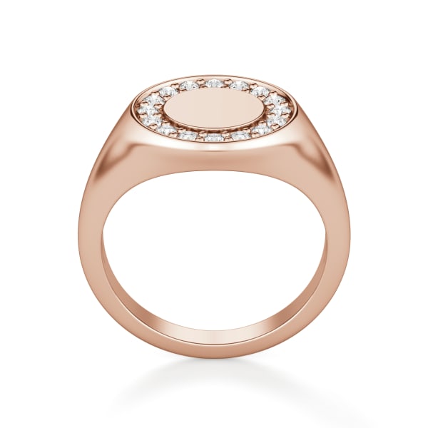 Pavé Circle Signet Ring, Hover, 14K Rose Gold,