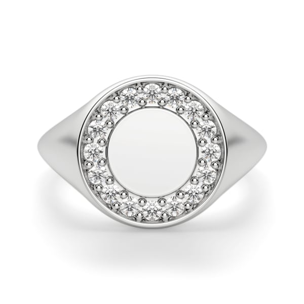 Pavé Circle Signet Ring, Default, 14K White Gold,