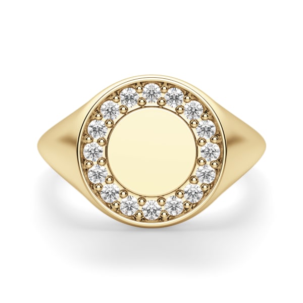 Pavé Circle Signet Ring, Default, 14K Yellow Gold,
