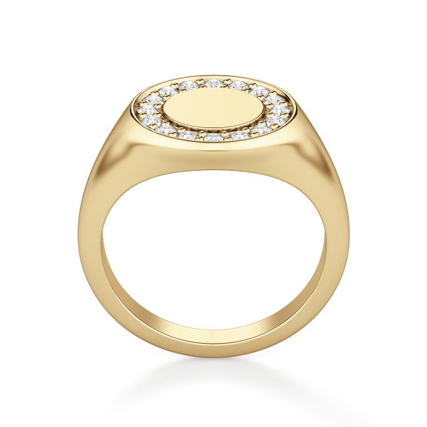 Pavé Circle Signet Ring, Hover, 14K Yellow Gold,