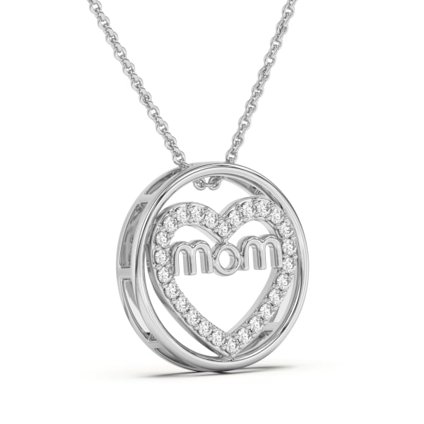 Mom Heart Necklace Pendant set in 14K Gold, Hover, 14K White Gold,