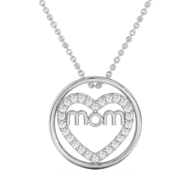 Mom Heart Necklace Pendant set in 14K Gold, Default, 14K White Gold,