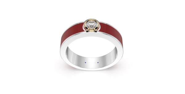 Classic Band in Sterling Silver with Bright Red Ceramic and Round Bezel set Lab Grown Diamond, Default, 