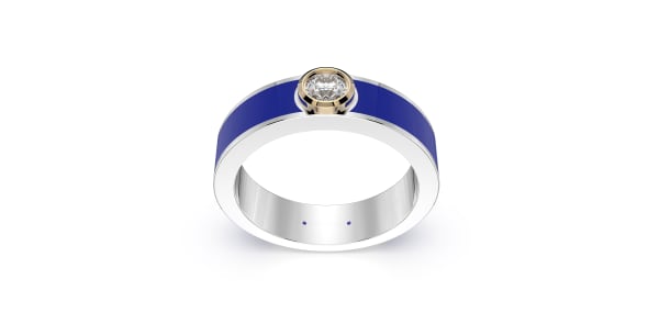 Classic Band in Sterling Silver with Dark Blue Ceramic and Round Bezel set Lab Grown Diamond, Default, 