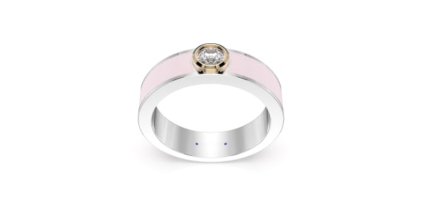 Classic Band in Sterling Silver with Light Pink Ceramic and Round Bezel set Lab Grown Diamond, Default, 