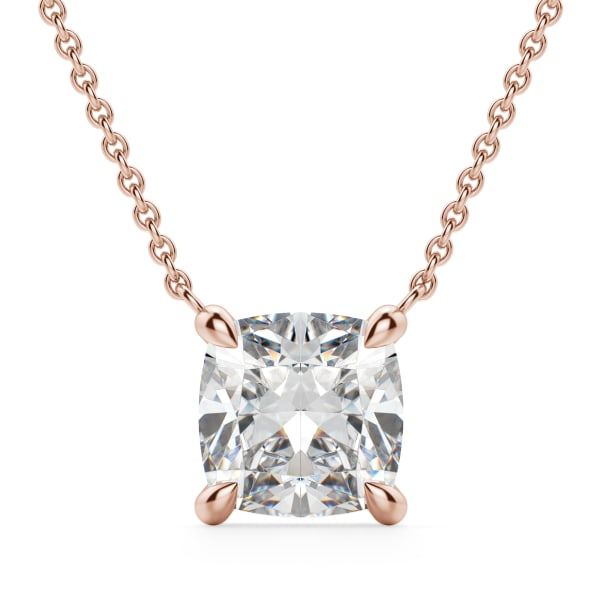 Cushion Cut Claw Prong Necklace, Default, 14K Rose Gold,
