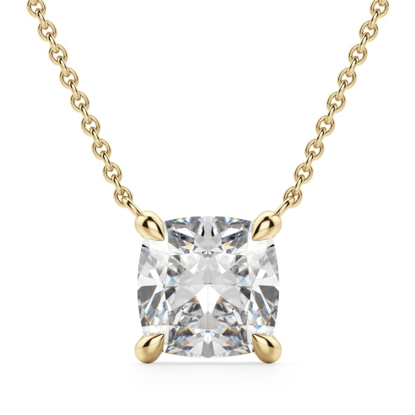 Cushion Cut Claw Prong Necklace, Default, 14K Yellow Gold,