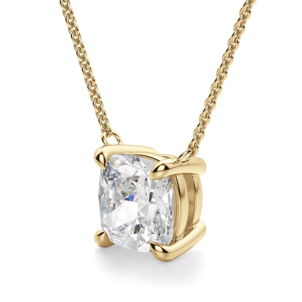Cushion Cut Claw Prong Necklace, Hover, 14K Yellow Gold,