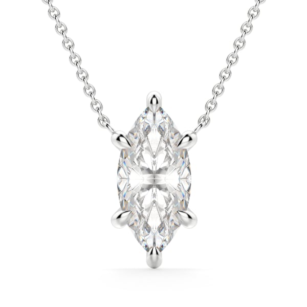 Marquise Cut Claw Prong Necklace, Default, 14K White Gold,