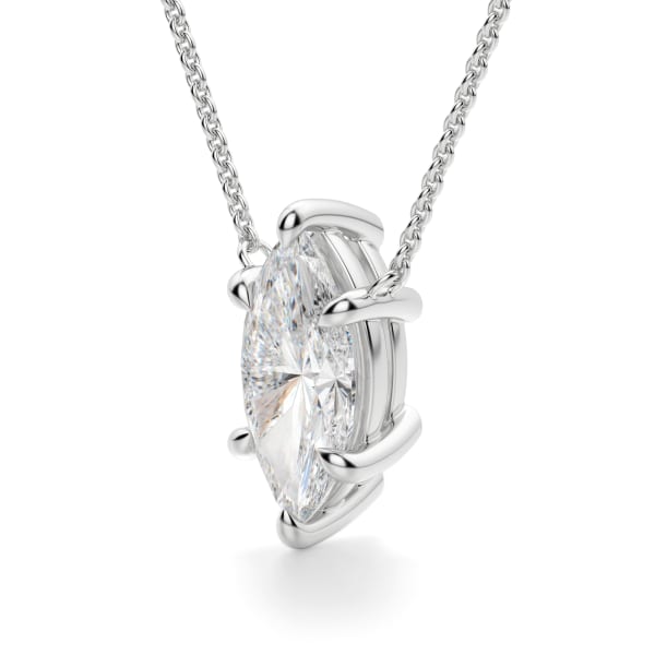 Marquise Cut Claw Prong Necklace, Hover, 14K White Gold,