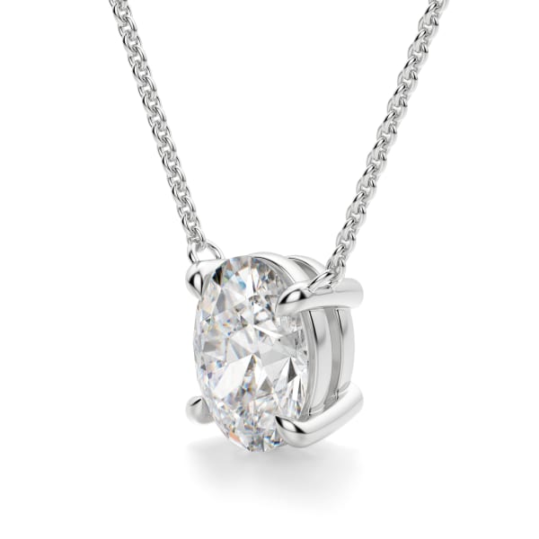 Oval Cut Claw Prong Necklace, Hover, 14K White Gold,