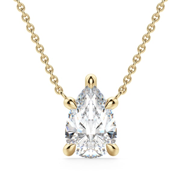 Claw Prong Necklace With 1.25 ct Pear Center 14K Yellow Gold Lab Grown Diamond, Default, 14K Yellow Gold,