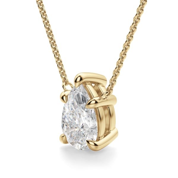 Claw Prong Necklace With 1.25 ct Pear Center 14K Yellow Gold Lab Grown Diamond, Hover, 14K Yellow Gold,