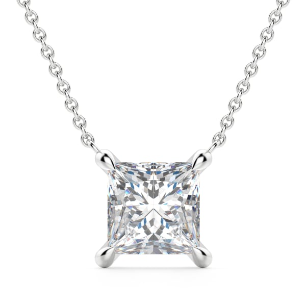 Princess Cut Claw Prong Necklace, Default, 14K White Gold,