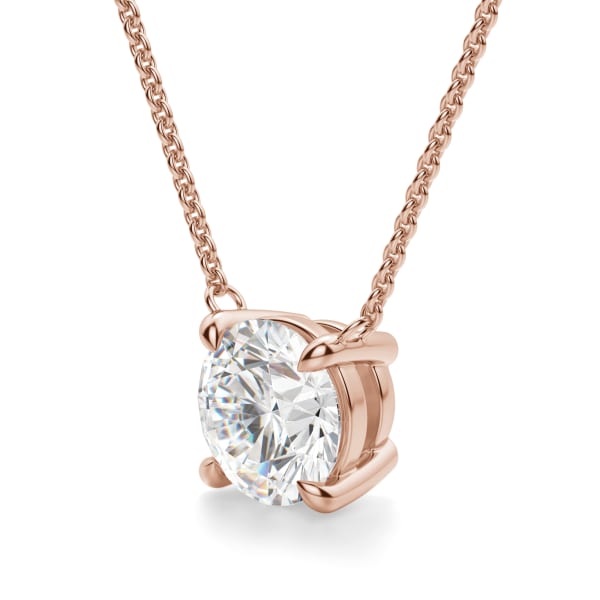 Round Cut Claw Prong Necklace, Hover, 14K Rose Gold,
