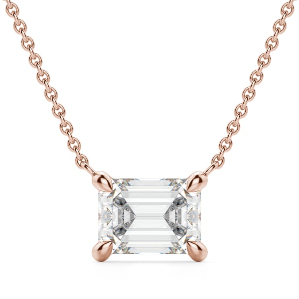 East-West Emerald Cut Necklace, Default, 14K Rose Gold, 