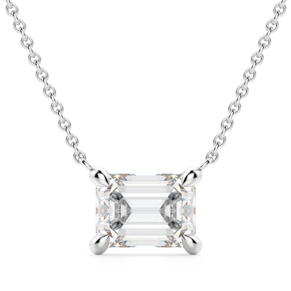 East-West Necklace With 1.00 ct Emerald Center DEW 14K White Gold Nexus Diamond Alternative, Default, 14K White Gold,