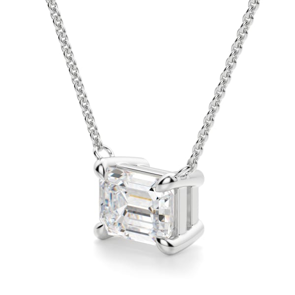 East-West Necklace With 1.00 ct Emerald Center DEW 14K White Gold Nexus Diamond Alternative, Hover, 14K White Gold,